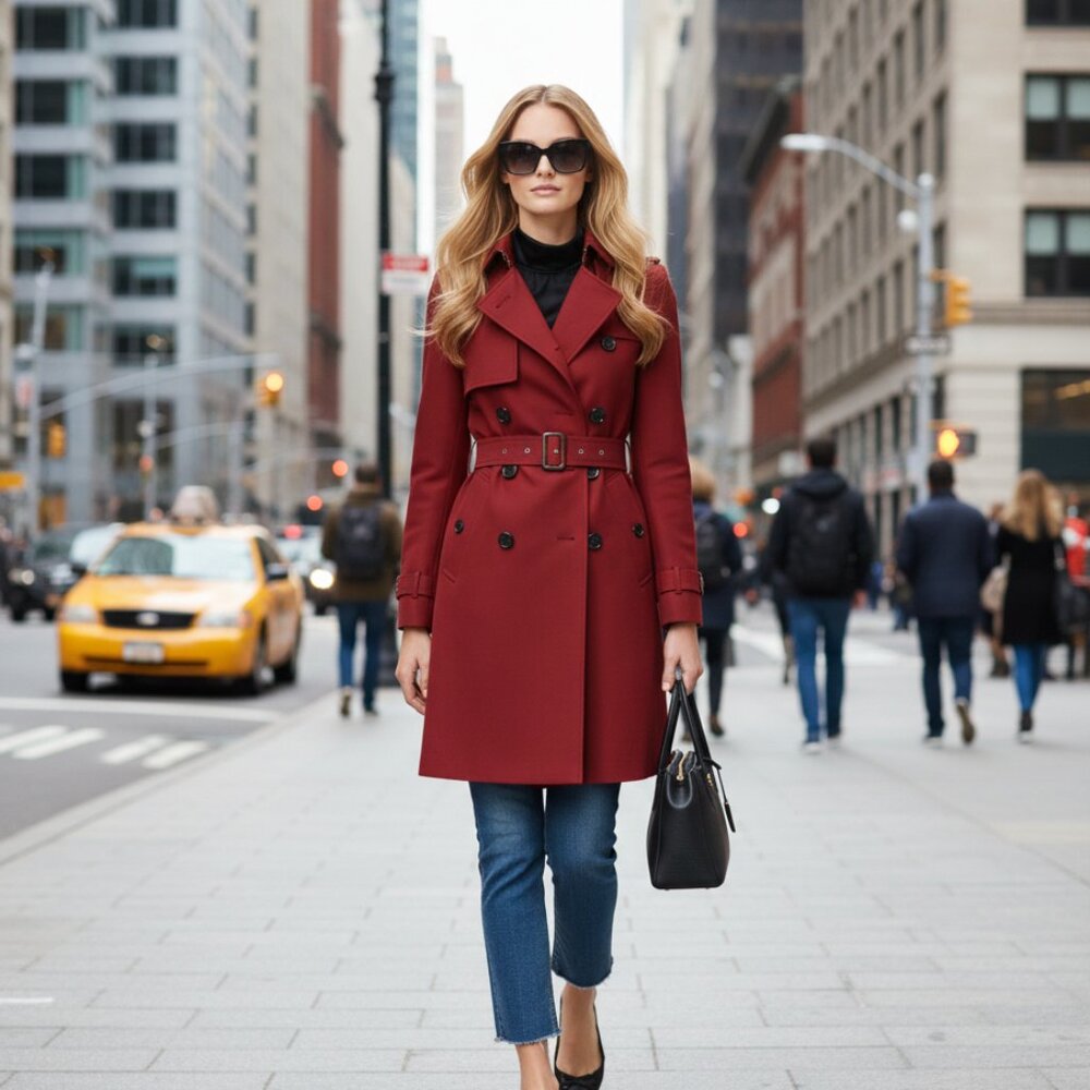Authentic Burberry The Kensington Trench Coat Double Breasted Military Red